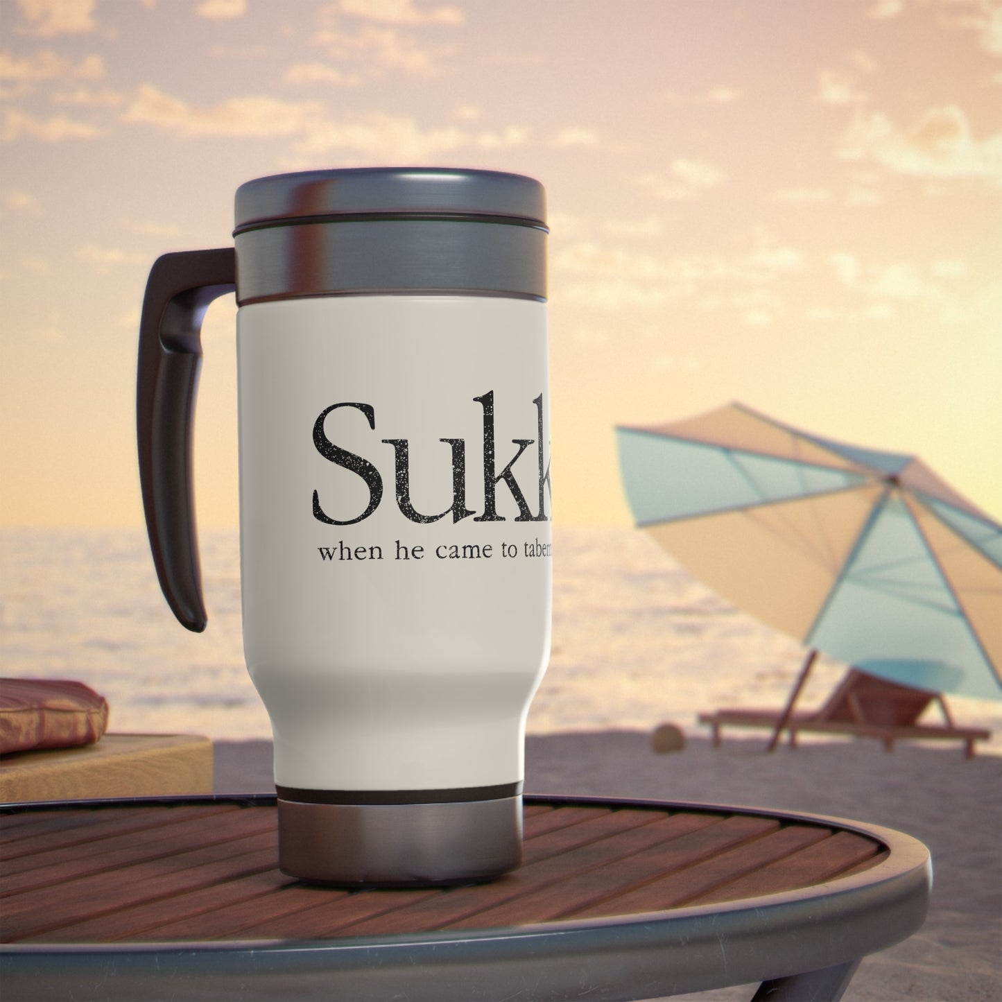 Sukkot Stainless Steel Travel Mug with Handle, 14oz
